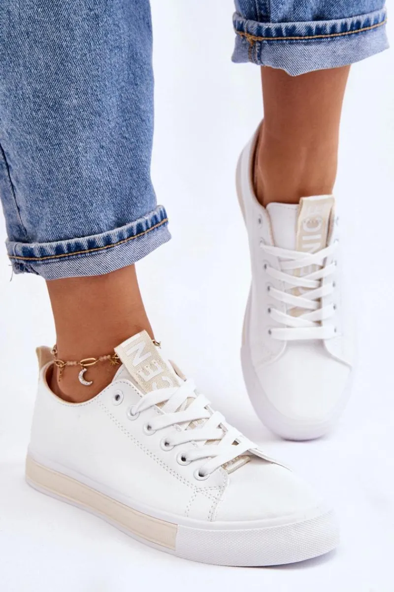 Trampki Damskie Niskie>Boto Trampki Damskie Klasyczne Biało-Beżowe Ville