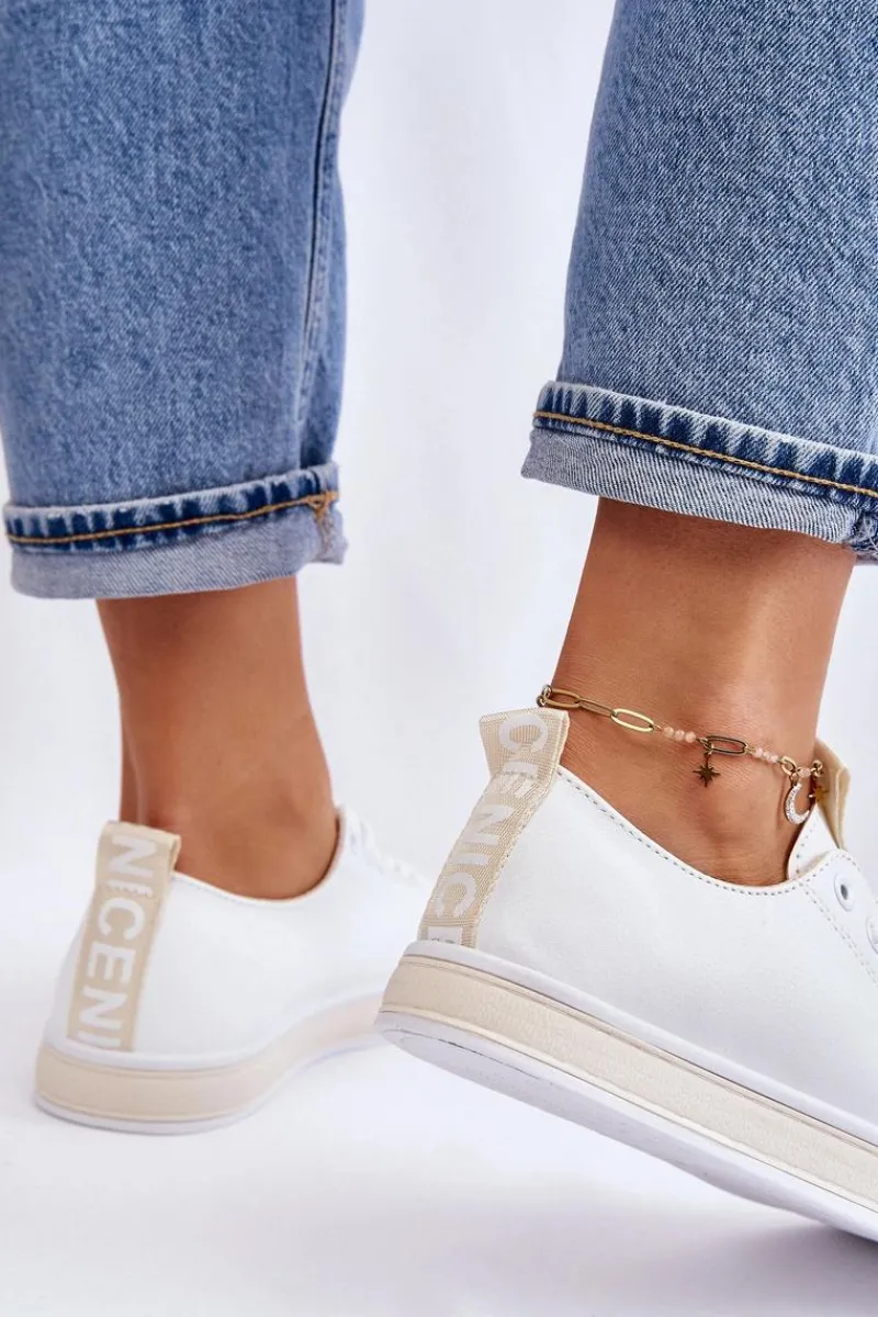 Trampki Damskie Niskie>Boto Trampki Damskie Klasyczne Biało-Beżowe Ville