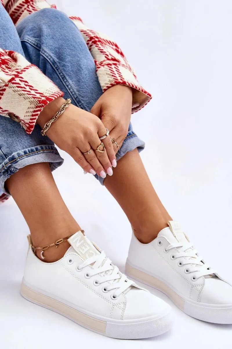 Trampki Damskie Niskie>Boto Trampki Damskie Klasyczne Biało-Beżowe Ville