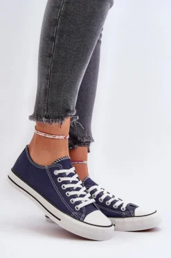 Boto Trampki Damskie Klasyczne Niskie Granatowe Caelira