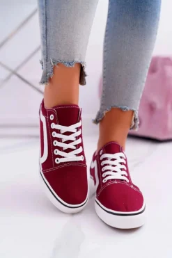 Sale Boto Trampki Damskie Materiałowe Bordowe Bestro