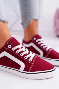 Sale Boto Trampki Damskie Materiałowe Bordowe Bestro