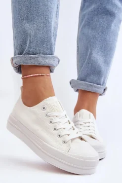 Discount Evento Trampki Damskie Materiałowe Białe Staneva Biały