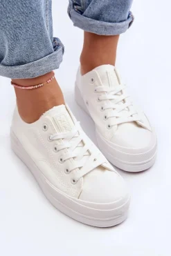 Discount Evento Trampki Damskie Materiałowe Białe Staneva Biały