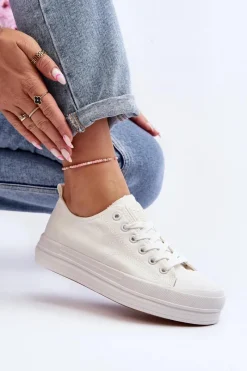 Discount Evento Trampki Damskie Materiałowe Białe Staneva Biały