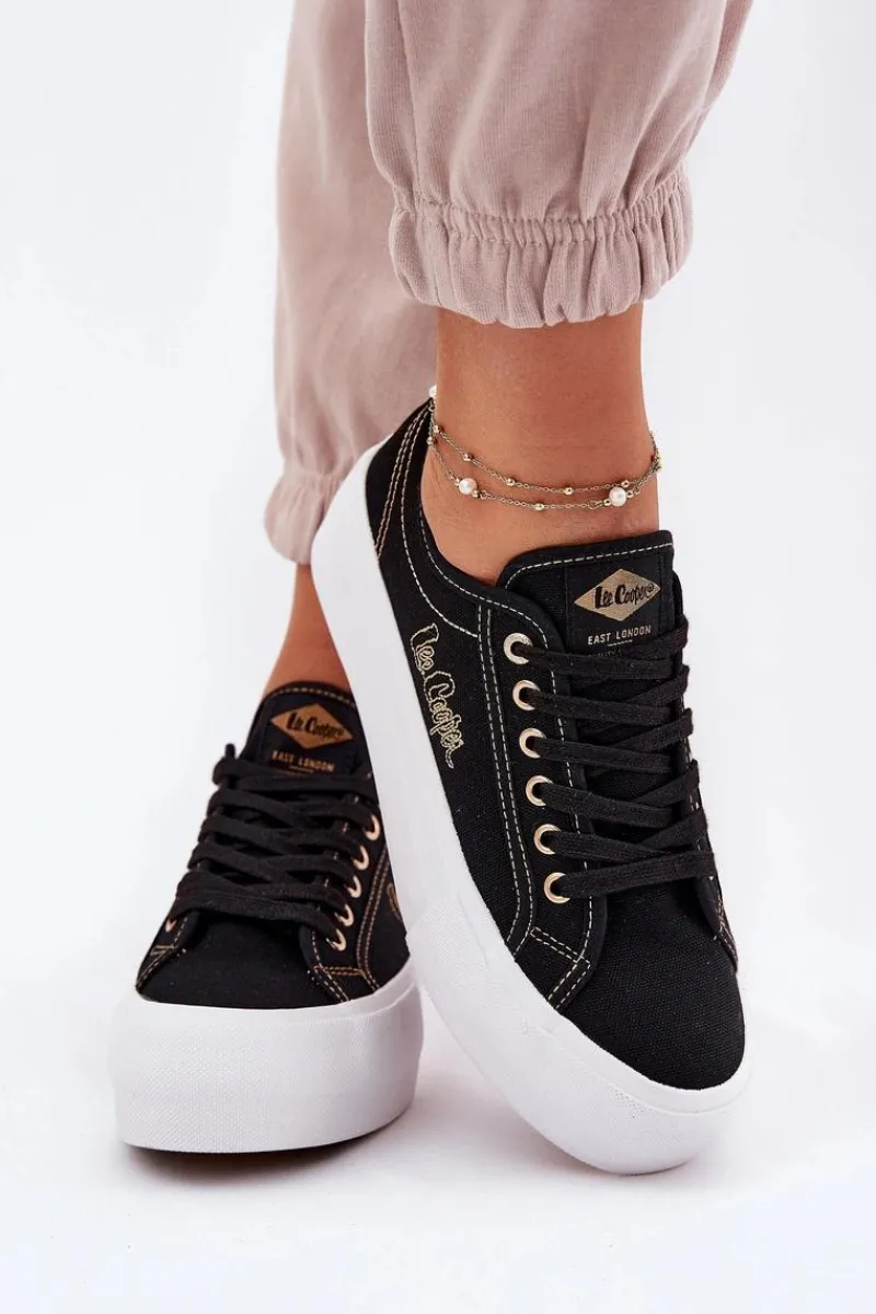 Trampki Damskie Materiałowe Na Platformie LCW-25-31-3431L Czarne Damskie Trampki Damskie Niskie