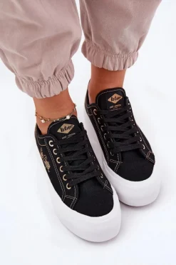 Trampki Damskie Materiałowe Na Platformie LCW-25-31-3431L Czarne Damskie Trampki Damskie Niskie