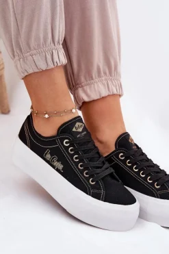 Trampki Damskie Materiałowe Na Platformie LCW-25-31-3431L Czarne Damskie Trampki Damskie Niskie