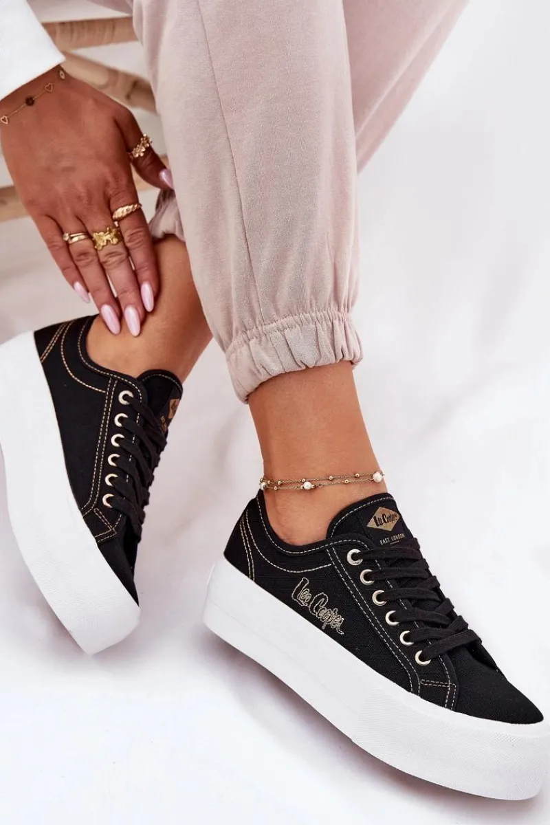 Trampki Damskie Materiałowe Na Platformie LCW-25-31-3431L Czarne Damskie Trampki Damskie Niskie