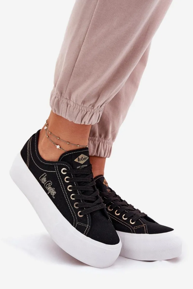 Trampki Damskie Materiałowe Na Platformie LCW-25-31-3431L Czarne Damskie Trampki Damskie Niskie