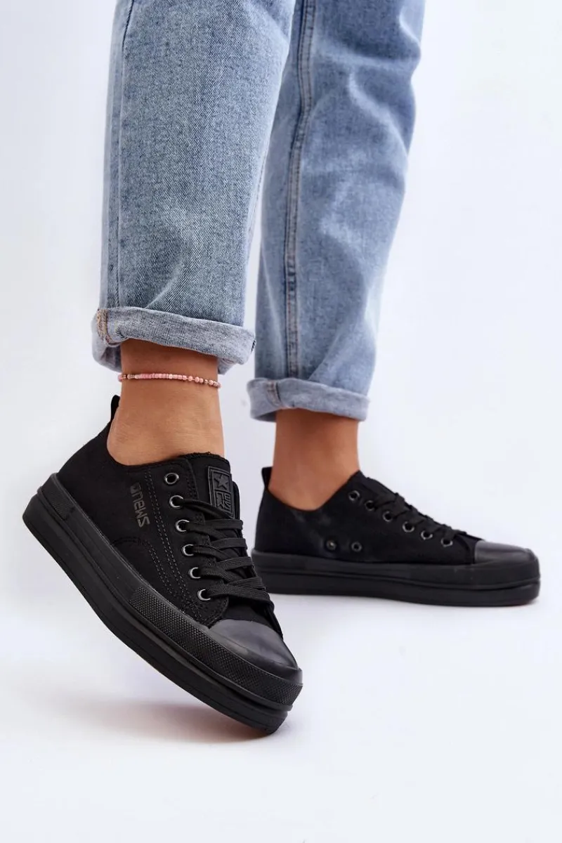 Trampki Damskie Niskie>Evento Trampki Damskie Materiałowe Czarne Staneva Czarny