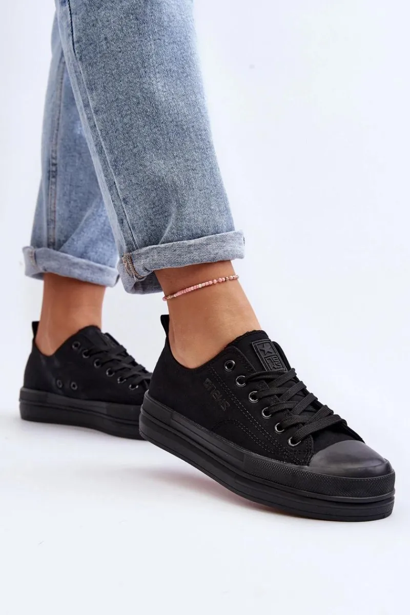 Trampki Damskie Niskie>Evento Trampki Damskie Materiałowe Czarne Staneva Czarny