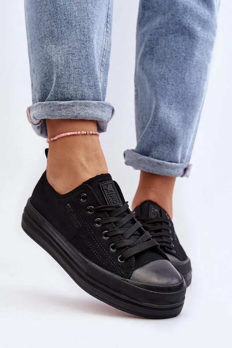 Trampki Damskie Niskie>Evento Trampki Damskie Materiałowe Czarne Staneva Czarny