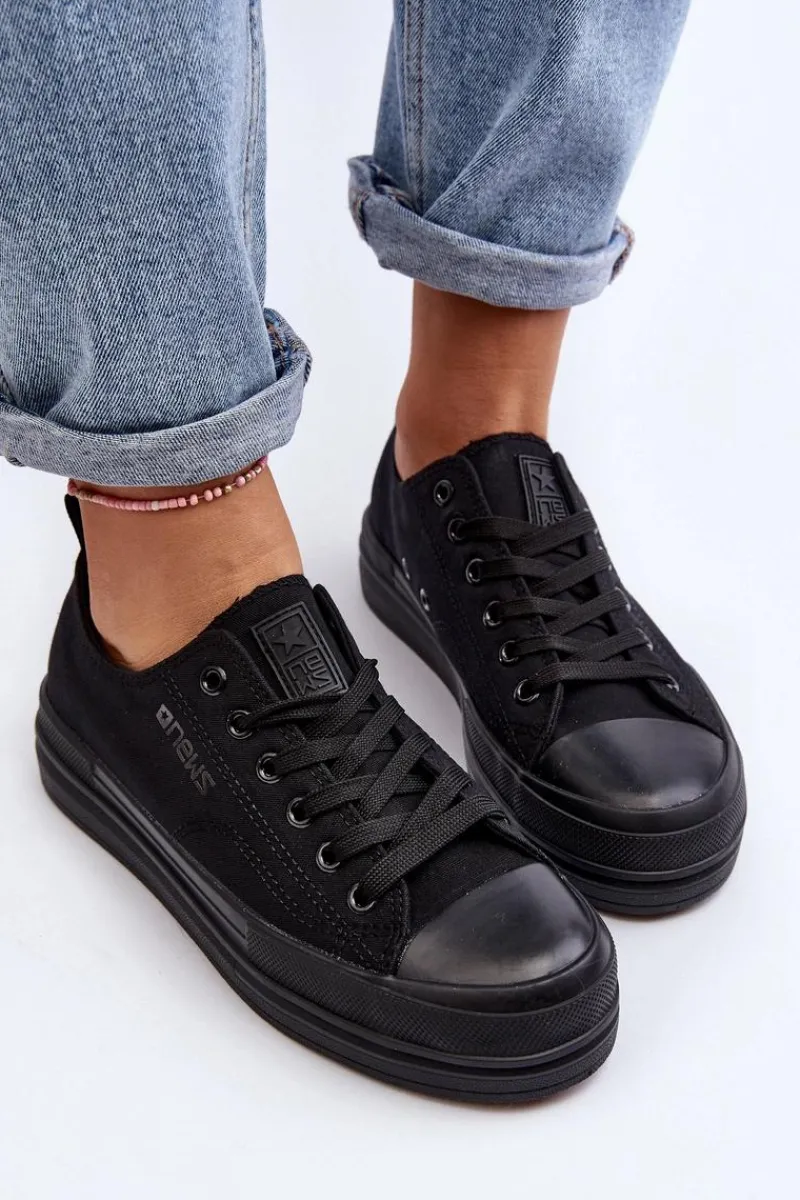 Trampki Damskie Niskie>Evento Trampki Damskie Materiałowe Czarne Staneva Czarny