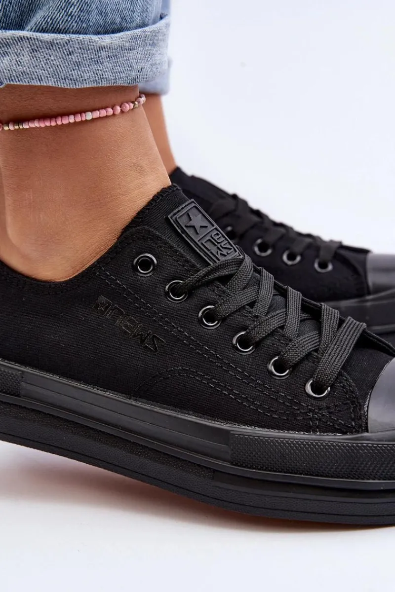 Trampki Damskie Niskie>Evento Trampki Damskie Materiałowe Czarne Staneva Czarny