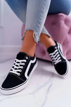 Hot Trampki Damskie Materiałowe Czarne Bestro Damskie Trampki Damskie Niskie