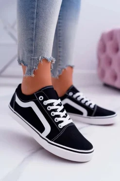 Hot Trampki Damskie Materiałowe Czarne Bestro Damskie Trampki Damskie Niskie