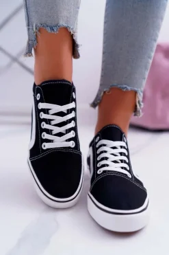 Hot Trampki Damskie Materiałowe Czarne Bestro Damskie Trampki Damskie Niskie