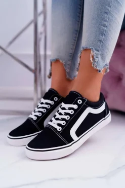 Hot Trampki Damskie Materiałowe Czarne Bestro Damskie Trampki Damskie Niskie