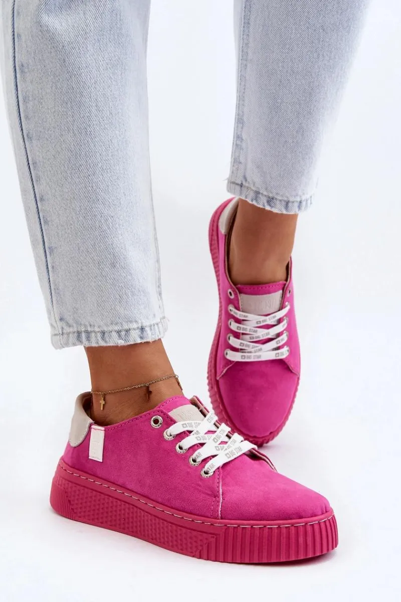 Best Trampki Damskie MEMORY FOAM SYSTEM BIG STAR NN276004 Fuksja Damskie Trampki Damskie Big Star|Trampki Damskie Niskie