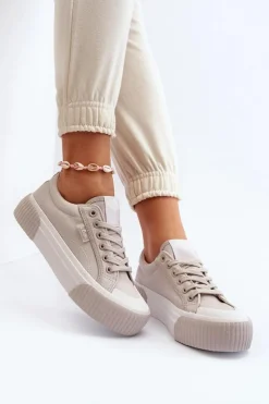 Outlet Trampki Damskie Na Grubej Podeszwie LCW-24-31-2178 Szare Damskie Trampki Damskie Niskie