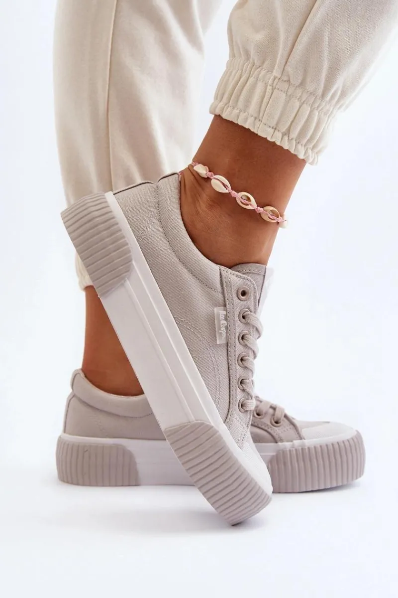 Outlet Trampki Damskie Na Grubej Podeszwie LCW-24-31-2178 Szare Damskie Trampki Damskie Niskie