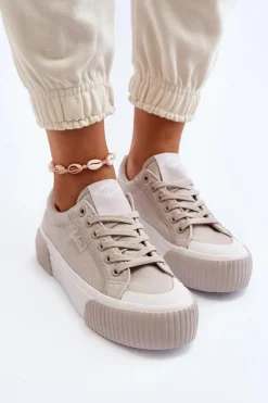 Outlet Trampki Damskie Na Grubej Podeszwie LCW-24-31-2178 Szare Damskie Trampki Damskie Niskie