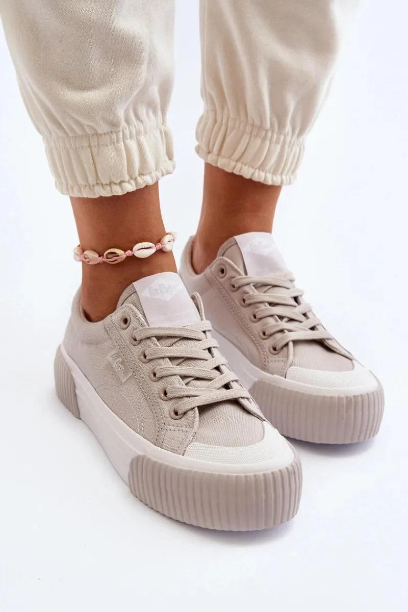 Outlet Trampki Damskie Na Grubej Podeszwie LCW-24-31-2178 Szare Damskie Trampki Damskie Niskie