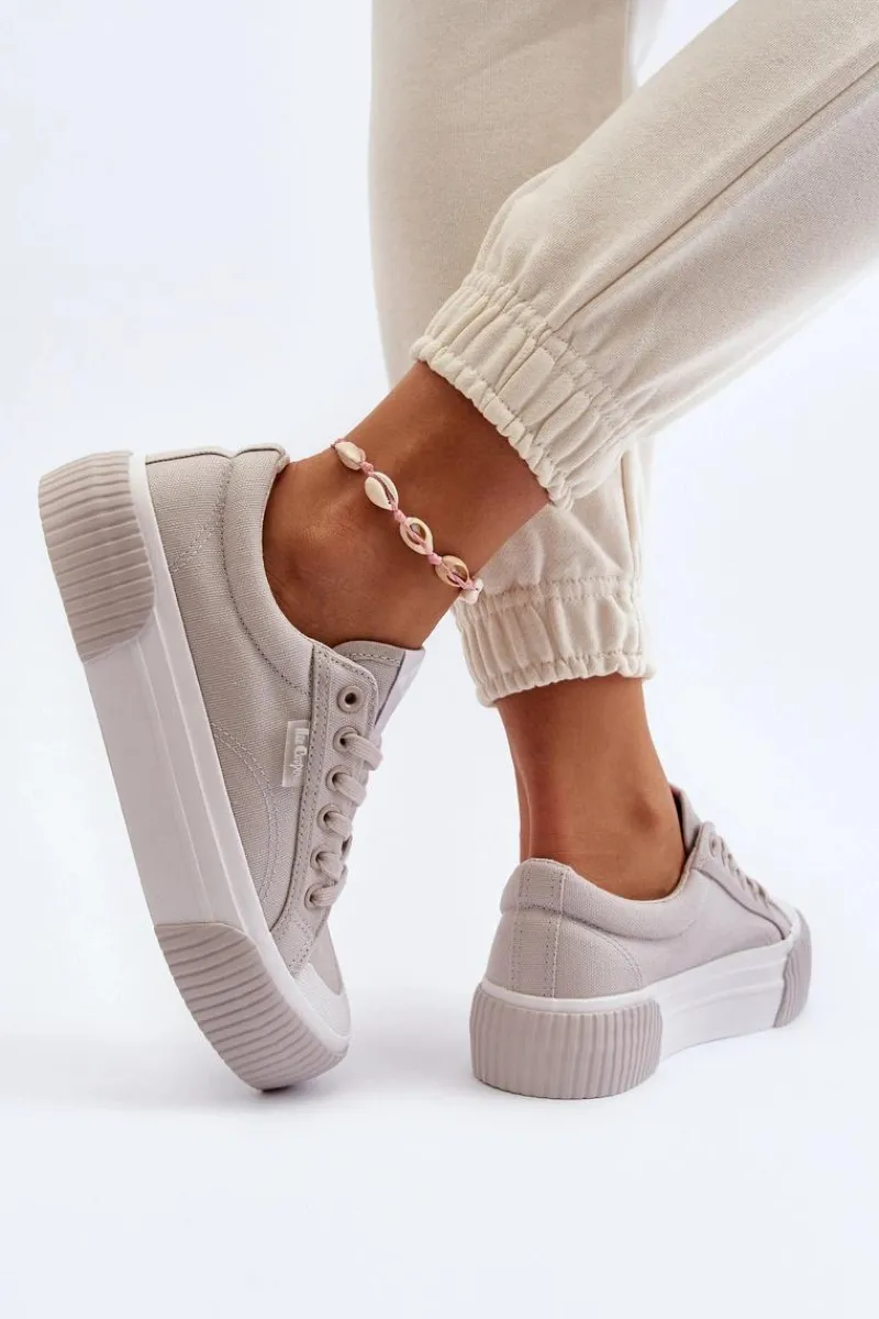 Outlet Trampki Damskie Na Grubej Podeszwie LCW-24-31-2178 Szare Damskie Trampki Damskie Niskie