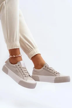 Outlet Trampki Damskie Na Grubej Podeszwie LCW-24-31-2178 Szare Damskie Trampki Damskie Niskie