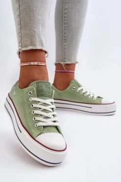 Trampki Damskie Niskie>Lee Cooper Trampki Damskie Na Grubej Podeszwie LCW-24-31-2217 Zielone