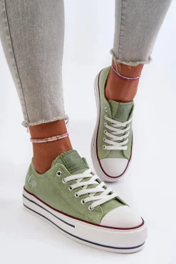 Trampki Damskie Niskie></noscript>Lee Cooper Trampki Damskie Na Grubej Podeszwie LCW-24-31-2217 Zielone