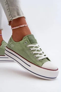 Trampki Damskie Niskie></noscript>Lee Cooper Trampki Damskie Na Grubej Podeszwie LCW-24-31-2217 Zielone