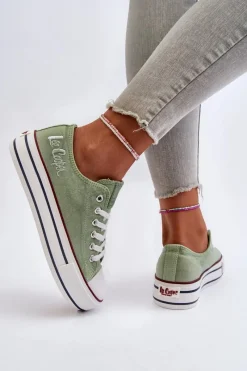 Trampki Damskie Niskie></noscript>Lee Cooper Trampki Damskie Na Grubej Podeszwie LCW-24-31-2217 Zielone
