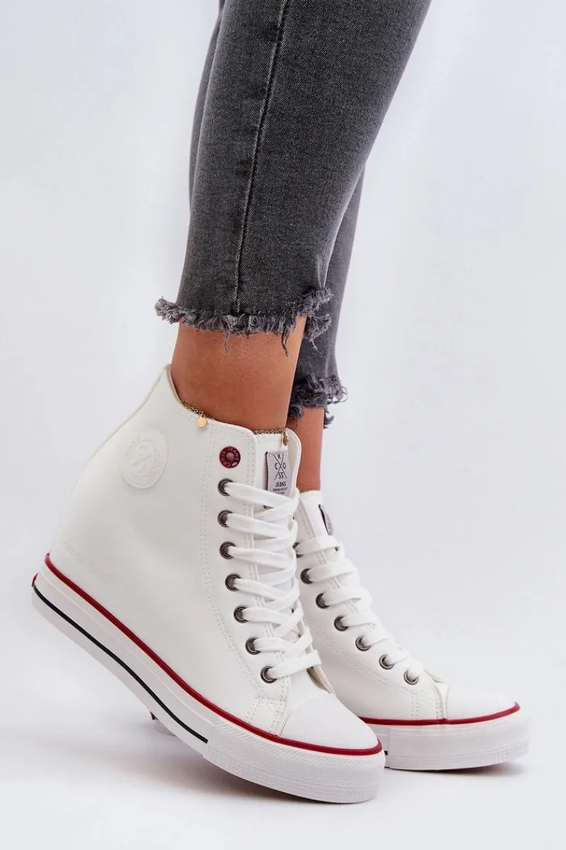 Hot Cross Jeans Trampki Damskie Na Koturnie NN2R4004 Białe Biały