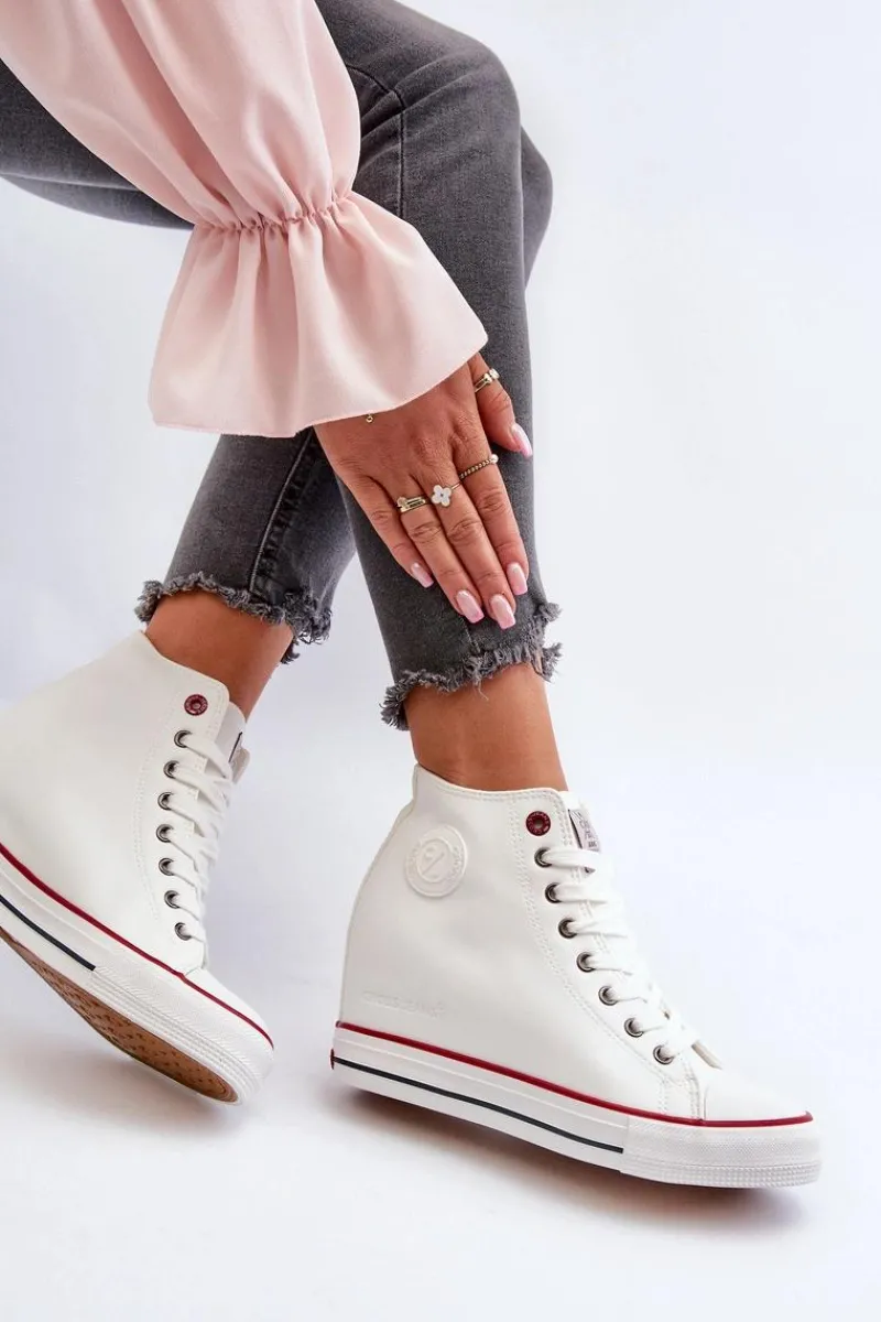 Hot Cross Jeans Trampki Damskie Na Koturnie NN2R4004 Białe Biały