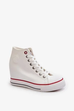 Hot Cross Jeans Trampki Damskie Na Koturnie NN2R4004 Białe Biały