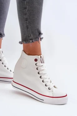 Hot Cross Jeans Trampki Damskie Na Koturnie NN2R4004 Białe Biały