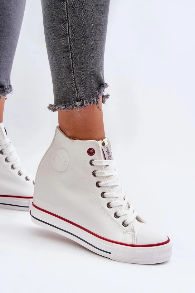 Hot Cross Jeans Trampki Damskie Na Koturnie NN2R4004 Białe Biały