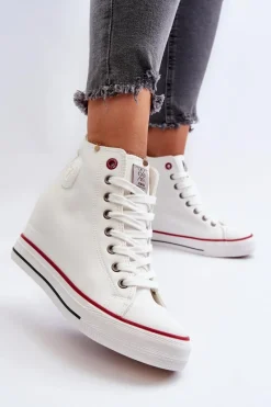 Hot Cross Jeans Trampki Damskie Na Koturnie NN2R4004 Białe Biały
