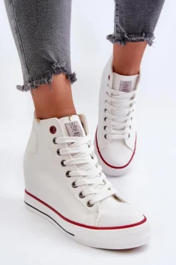 Hot Cross Jeans Trampki Damskie Na Koturnie NN2R4004 Białe Biały