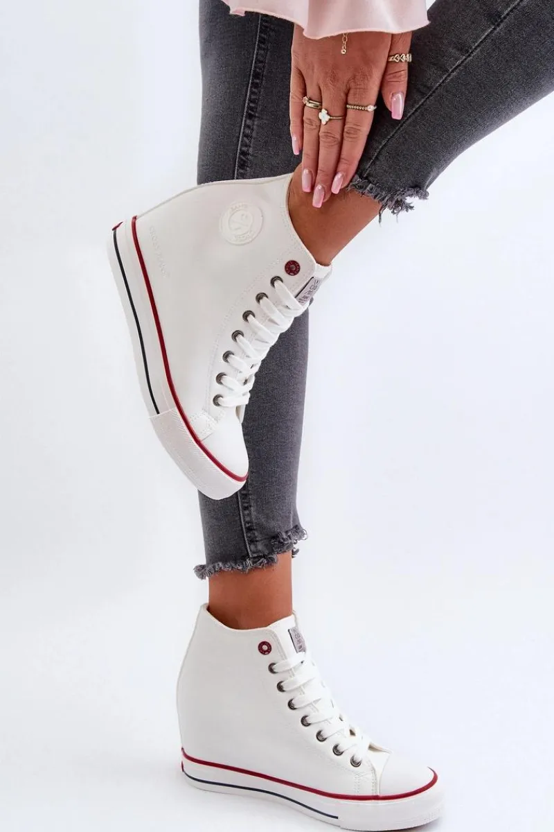 Hot Cross Jeans Trampki Damskie Na Koturnie NN2R4004 Białe Biały