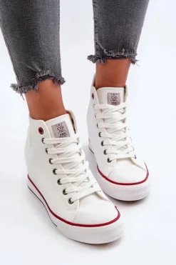 Hot Cross Jeans Trampki Damskie Na Koturnie NN2R4004 Białe Biały