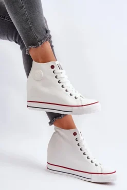 Hot Cross Jeans Trampki Damskie Na Koturnie NN2R4004 Białe Biały
