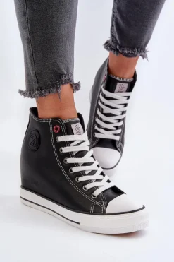 Trampki Damskie Cross Jeans|Trampki Damskie Wysokie>Cross Jeans Trampki Damskie Na Koturnie NN2R4005 Czarne Czarny