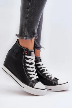 Trampki Damskie Cross Jeans|Trampki Damskie Wysokie>Cross Jeans Trampki Damskie Na Koturnie NN2R4005 Czarne Czarny