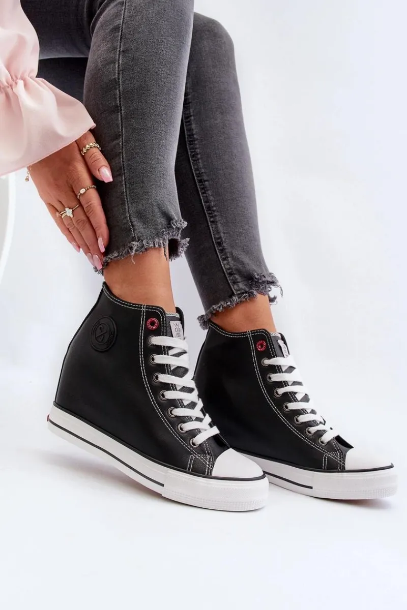 Trampki Damskie Cross Jeans|Trampki Damskie Wysokie>Cross Jeans Trampki Damskie Na Koturnie NN2R4005 Czarne Czarny