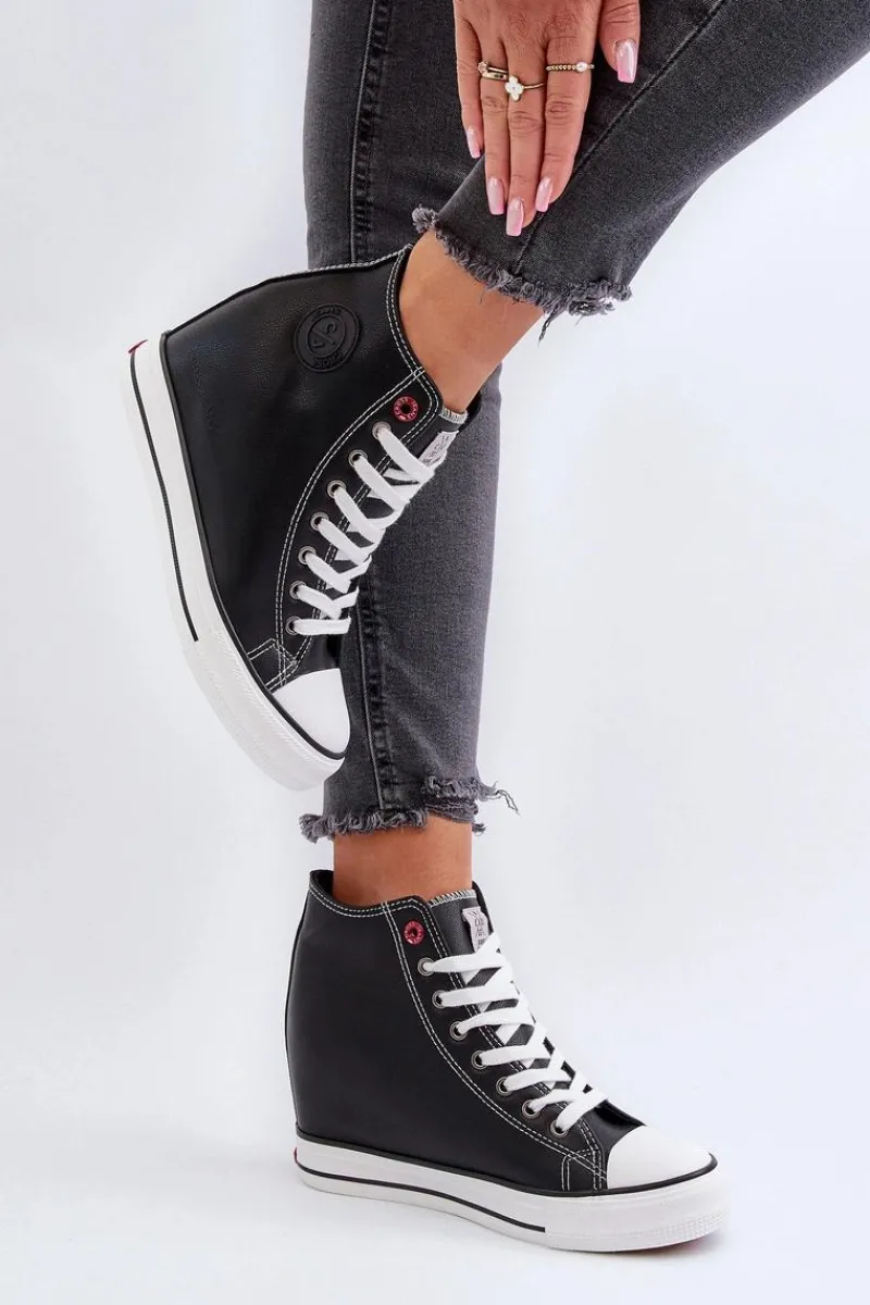 Trampki Damskie Cross Jeans|Trampki Damskie Wysokie>Cross Jeans Trampki Damskie Na Koturnie NN2R4005 Czarne Czarny