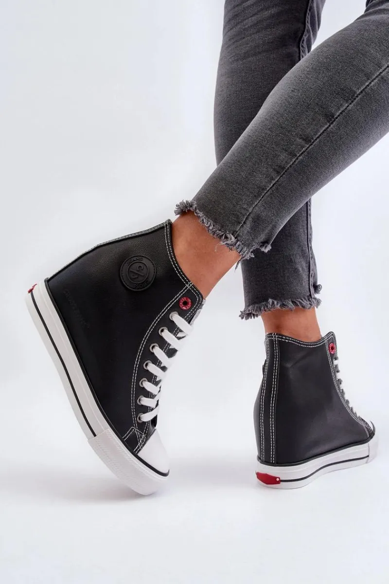 Trampki Damskie Cross Jeans|Trampki Damskie Wysokie>Cross Jeans Trampki Damskie Na Koturnie NN2R4005 Czarne Czarny