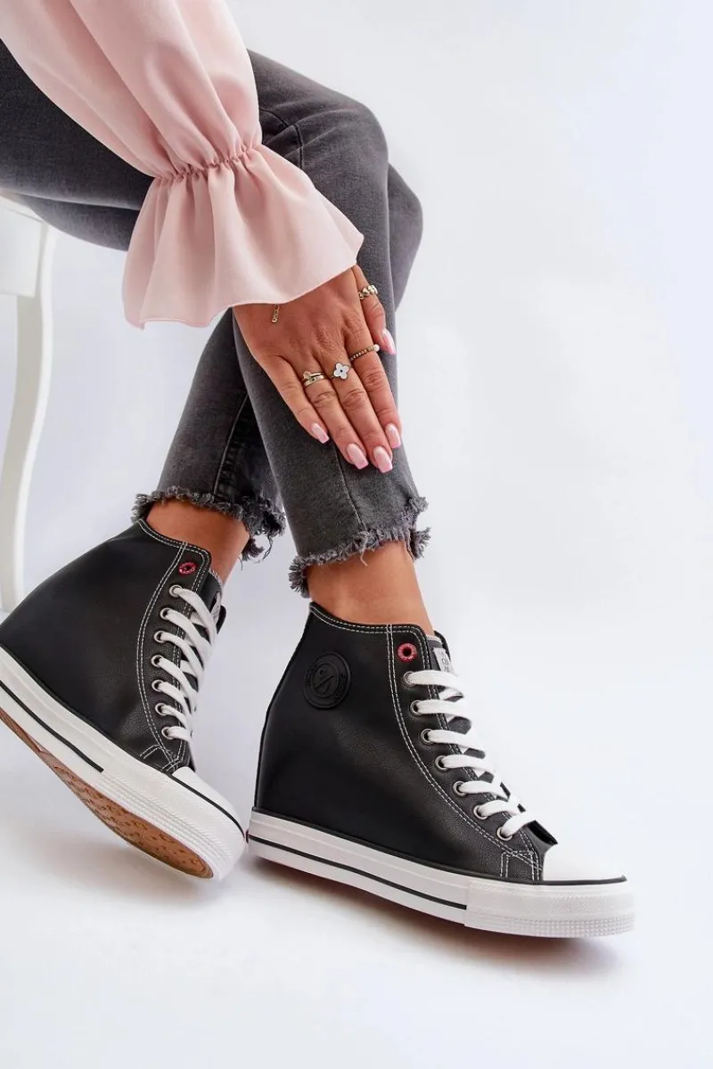 Trampki Damskie Cross Jeans|Trampki Damskie Wysokie>Cross Jeans Trampki Damskie Na Koturnie NN2R4005 Czarne Czarny